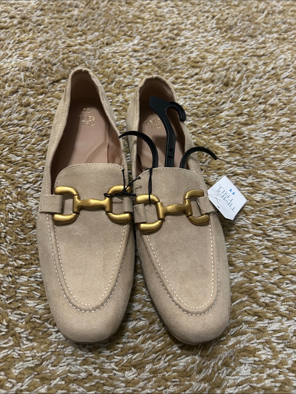 Time and Tru Beige Suede Loafers with Gold Bit
